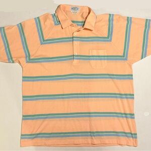 Vintage Sansabelt Golf Polo Men's 3XL Peach w/ Yellow Green Blue Stripes Florida